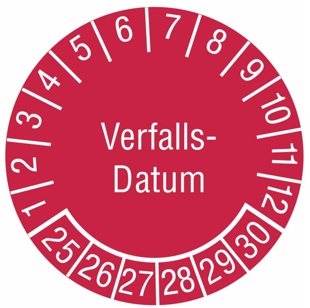Verfallsdatum – Prüfplaketten, rot, 2 cm Ø