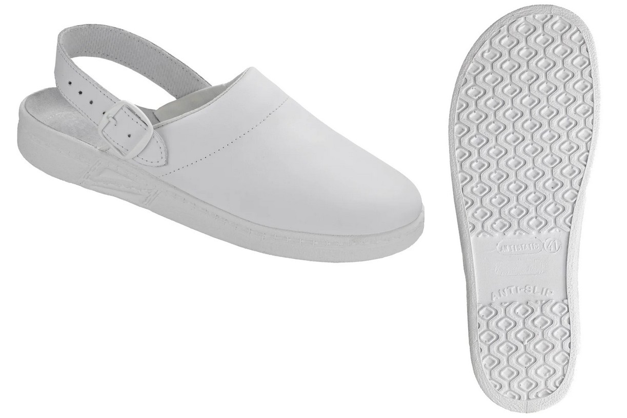 Weiße Arbeitsschuhe aus Leder, Gr. 39