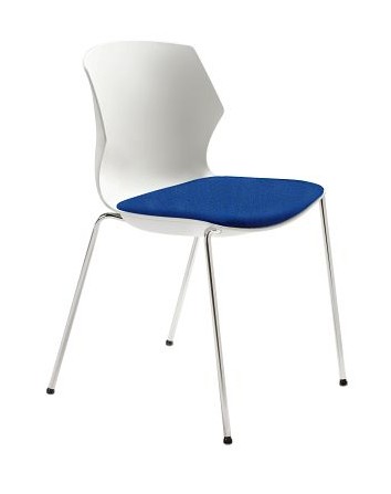 Stapelstuhl weiß, gepolstert, Polster: blau